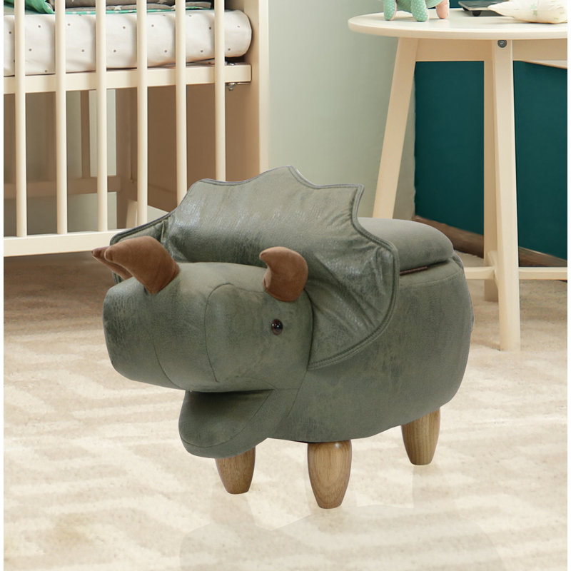Critter Sitters 15 In. Seat Height Green Triceratops Dinosaur Animal Shape Storage Ottoman Stool